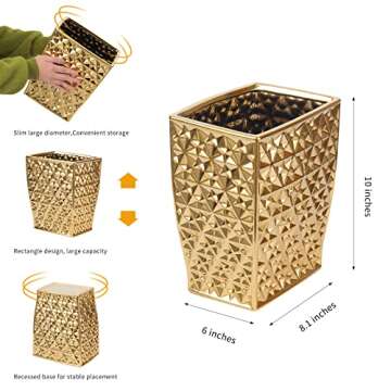 RXLVCKY Elegant Ceramic Gold Square Trash Can for Home