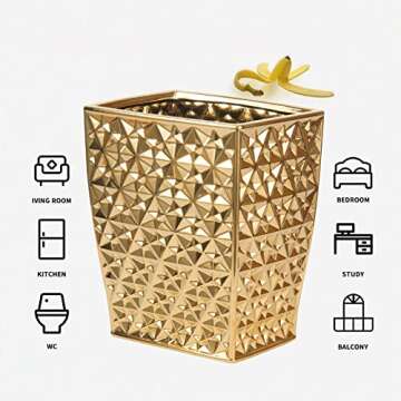 RXLVCKY Elegant Ceramic Gold Square Trash Can for Home