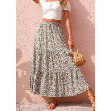 KIRUNDO Women's 2025 Spring Summer High Waist Boho Floral Maxi Skirt Casual Flowy Swing Pleated A Li...