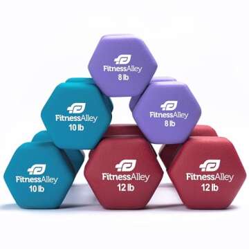 Fitness Alley Neoprene 3 Pairs Workout Dumbbells (8LB,10LB &12LB) - Non Slip, Anti Roll Exercise & F...