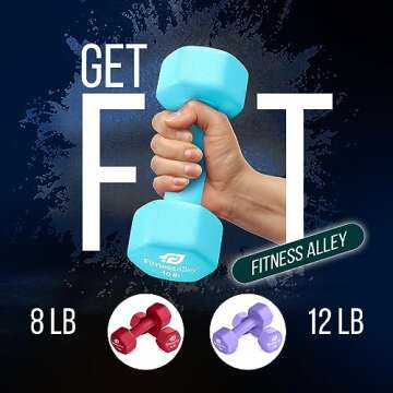 Fitness Alley Neoprene 3 Pairs Workout Dumbbells (8LB,10LB &12LB) - Non Slip, Anti Roll Exercise & Fitness Dumbbells Combo - Hex Shaped Hand weights for Men & Women - Ideal for Home and Gyms training