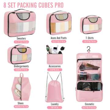 Veken 8 Set Packing Cubes for Travel, Suitcase Essentials Organizer Bags Set for Luggage, Road Trip ...