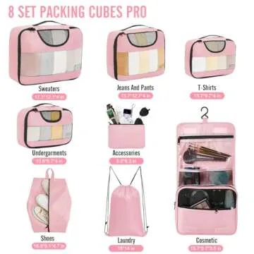 Veken 8 Set Packing Cubes for Travel, Suitcase Essentials Organizer Bags Set for Luggage, Road Trip ...