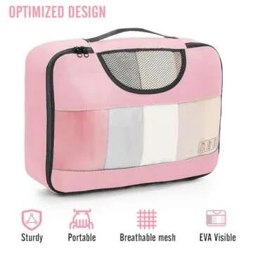 Veken 8 Set Packing Cubes for Travel, Suitcase Essentials Organizer Bags Set for Luggage, Road Trip Travel Accessories in 4 Sizes (Extra Large, Large, Medium, Small), Pink