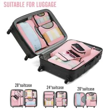 Veken 8 Set Packing Cubes for Travel, Suitcase Essentials Organizer Bags Set for Luggage, Road Trip Travel Accessories in 4 Sizes (Extra Large, Large, Medium, Small), Pink