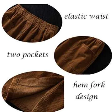 Minibee Women's Corduroy Midi Skirt Front Split Buttons Decoration A-Line Dress