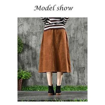 Minibee Women's Corduroy Midi Skirt Front Split Buttons Decoration A-Line Dress