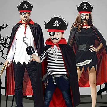 FIVOINS 4 Pieces Classic Pirate Hat Skull Print Pirate Costume Cap Eye Mask Felt Pirate Captain Hat ...