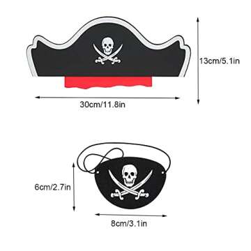 FIVOINS 4 Pieces Classic Pirate Hat Skull Print Pirate Costume Cap Eye Mask Felt Pirate Captain Hat and Black Pirate Eye Patches for Halloween Masquerade Pirate Themed Party Supplies
