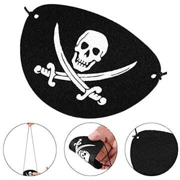 FIVOINS 4 Pieces Classic Pirate Hat Skull Print Pirate Costume Cap Eye Mask Felt Pirate Captain Hat and Black Pirate Eye Patches for Halloween Masquerade Pirate Themed Party Supplies