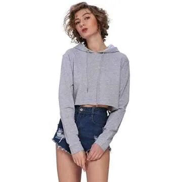 Moxeay Crop Top Hoodie for Women Long Sleeve Crop Top Sweatshirt Pullover Hooded Sweatshirt
