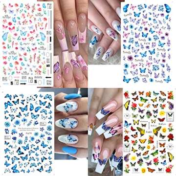 Eseres Butterfly Nail Stickers Butterflies Nail Art Decals Vanessa Nail Designs Self-Adhesive Butterflies Flowers Pattern Decorations for Nail Art Supplies 10 Sheets
