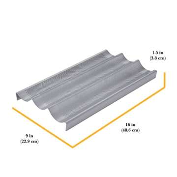 Chicago Metallic Commercial II Non-Stick Perforated Baguette Pan. Creates a crisp, golden-brown crust, 16 L x 9 W x 1.5 H
