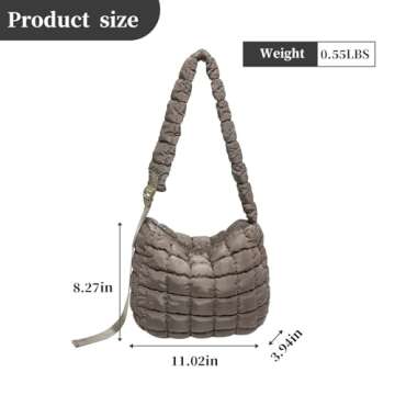 I IHAYNER Puffer Tote Bag for Women Lightweight Quilted Padding Hobo Bag Large Soft Puffy Crossbody Shoulder Bag Purse Coffee