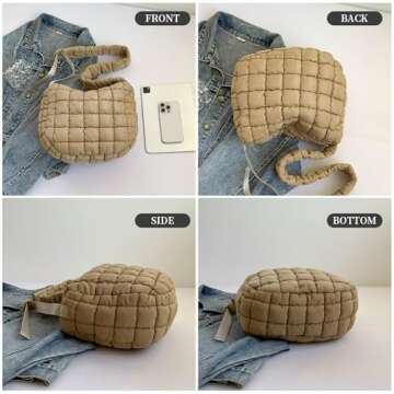 I IHAYNER Puffer Tote Bag for Women Lightweight Quilted Padding Hobo Bag Large Soft Puffy Crossbody Shoulder Bag Purse Coffee