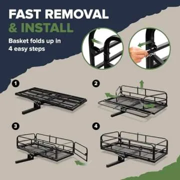 ARKSEN 60" x 25" x 14" Folding Cargo Rack Carrier with Waterproof Cargo Bag 500 Lbs Heavy Duty Capacity 2 Inch Receiver Luggage Basket Hitch Fold Up for SUV Pickup Camping Traveling