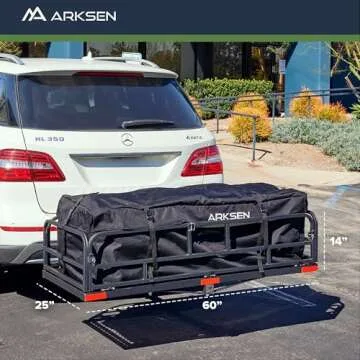 ARKSEN 60" x 25" x 14" Folding Cargo Rack Carrier with Waterproof Cargo Bag 500 Lbs Heavy Duty Capacity 2 Inch Receiver Luggage Basket Hitch Fold Up for SUV Pickup Camping Traveling