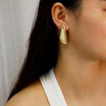 Triangle Gold Dangle Earrings For Women Gold Plated Statement Earrings Large Minimalist Geometric Chunky Exaggerated Stud Earring For Women Trendy