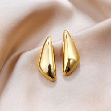 Triangle Gold Dangle Earrings For Women Gold Plated Statement Earrings Large Minimalist Geometric Chunky Exaggerated Stud Earring For Women Trendy