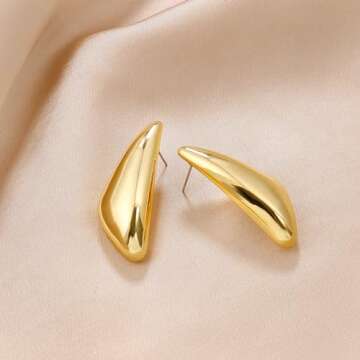 Triangle Gold Dangle Earrings For Women Gold Plated Statement Earrings Large Minimalist Geometric Chunky Exaggerated Stud Earring For Women Trendy