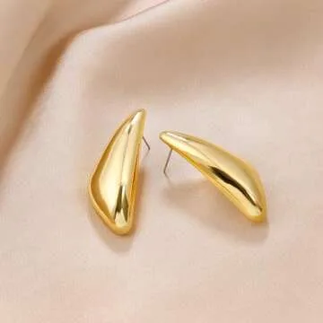 Triangle Gold Dangle Earrings For Women Gold Plated Statement Earrings Large Minimalist Geometric Chunky Exaggerated Stud Earring For Women Trendy