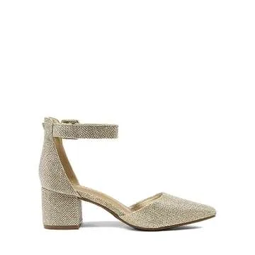 DREAM PAIRS Womens Low Heel Pump Shoes, Gold/Glitter - 9 (Annee)