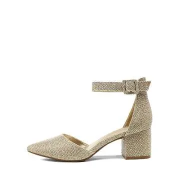 DREAM PAIRS Womens Low Heel Pump Shoes, Gold/Glitter - 9 (Annee)