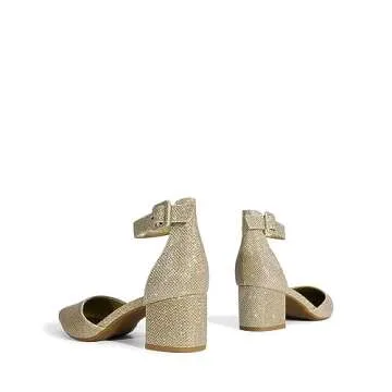DREAM PAIRS Womens Low Heel Pump Shoes, Gold/Glitter - 9 (Annee)