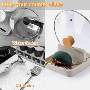 AIERSA Spoon Rest with Lid Holder for Stove Top (1 Pack) Spatula Ladle Pot Lid Utensil Rest for Coun...