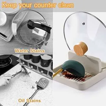 AIERSA Spoon Rest with Lid Holder for Stove Top (1 Pack) Spatula Ladle Pot Lid Utensil Rest for Coun...
