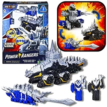Power Rangers Dino Fury Zord Link Blue Tricera Blade & Black Stego Spike Toys