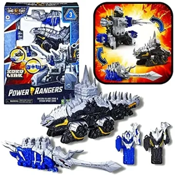 Power Rangers Dino Fury Zord Link Blue Tricera Blade & Black Stego Spike Toys