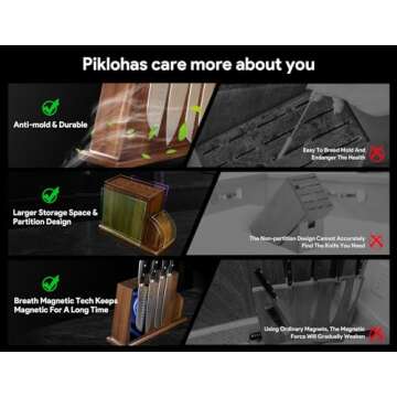Piklohas Kitchen Knife Sets for Kitchen with Block, 17 Pieces with Magnetic Knife Holder, German High Carbon Stainless Steel Damascus Pattern Chef Knives Set with Sharpener, Steak Knives