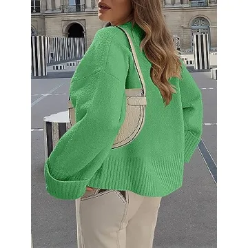 LOGENE Women's Oversized Sweater Crewneck Long Sleeve Soft Fuzzy Knit Pullover Sweaters 2024 Winter Fashion Warm Tops Clothes Lake Green X-Large