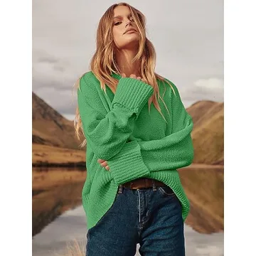 LOGENE Women's Oversized Sweater Crewneck Long Sleeve Soft Fuzzy Knit Pullover Sweaters 2024 Winter Fashion Warm Tops Clothes Lake Green X-Large