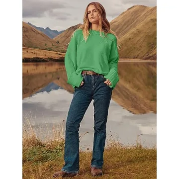 LOGENE Women's Oversized Sweater Crewneck Long Sleeve Soft Fuzzy Knit Pullover Sweaters 2024 Winter Fashion Warm Tops Clothes Lake Green X-Large