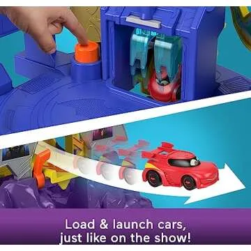 Fisher-Price DC Batwheels Toy Car Race Track Playset, Launch & Race Batcave with Lights & Sounds, Bam The Batmobile & Redbird Vehicles, Ages 3+ Years