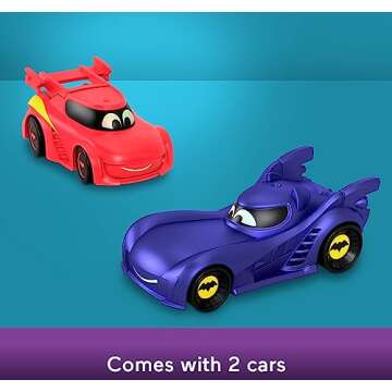 Fisher-Price DC Batwheels Toy Car Race Track Playset, Launch & Race Batcave with Lights & Sounds, Bam The Batmobile & Redbird Vehicles, Ages 3+ Years