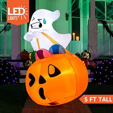 Joiedomi 5 FT Tall Halloween Inflatables Outdoor Decorations, Inflatable Cute Ghost Halloween Decor ...