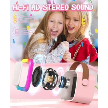 Karaoke Machine for Kids Microphone Gifts for Teen Girls Toys Age 6-8 for Kids 4 5 7 9 6 8 10 Year Old Christmas Birthday Gift Ideas (Pink)