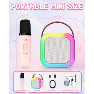 Karaoke Machine for Kids Microphone Gifts for Teen Girls Toys Age 6-8 for Kids 4 5 7 9 6 8 10 Year Old Christmas Birthday Gift Ideas (Pink)