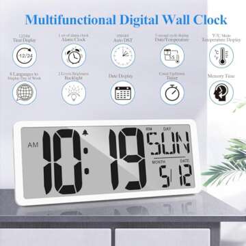 Large Digital Wall Clock with Backlight for Easy Reading