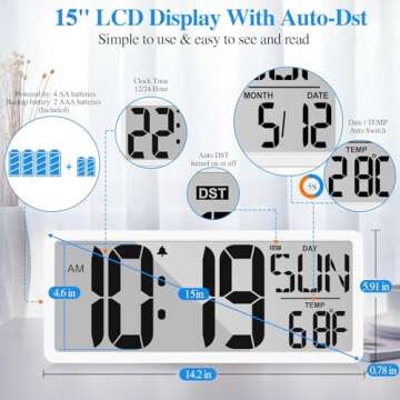 Large Digital Wall Clock with Backlight for Easy Reading