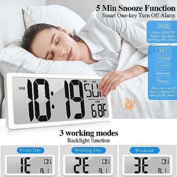 Large Digital Wall Clock with Backlight for Easy Reading