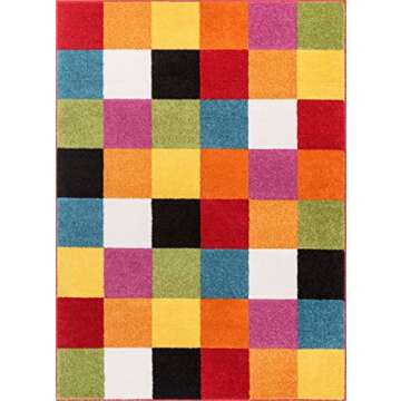 Well Woven Modern Rug Squares Multi Geometric 5' x 7' Area Rug Entryway Bright Kids Room Kitchn Bedr...