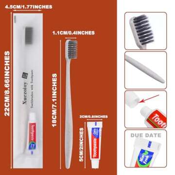 Xuezoioy Disposable Toothbrushes with Toothpaste,60Pack Apricot Individually Wrapped Disposable Travel Toothbrushes Kit in Bulk for Homeless,Nursing Home,Hotel,Charity