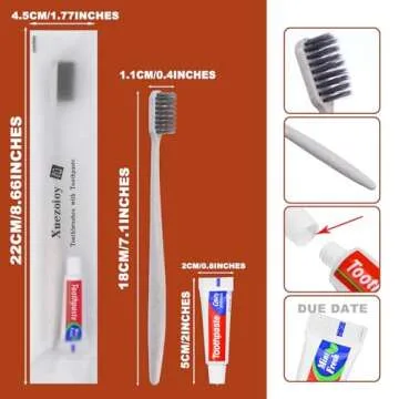 Xuezoioy Disposable Toothbrushes with Toothpaste,60Pack Apricot Individually Wrapped Disposable Travel Toothbrushes Kit in Bulk for Homeless,Nursing Home,Hotel,Charity