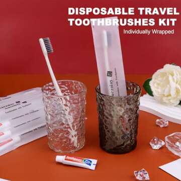 Xuezoioy Disposable Toothbrushes with Toothpaste,60Pack Apricot Individually Wrapped Disposable Travel Toothbrushes Kit in Bulk for Homeless,Nursing Home,Hotel,Charity