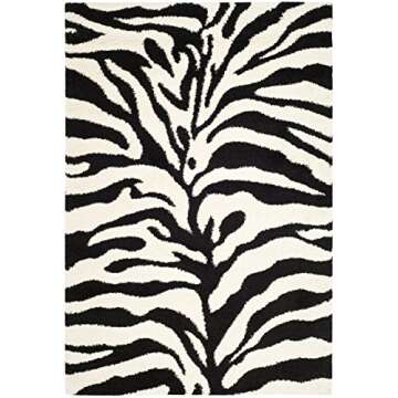 SAFAVIEH Florida Shag Collection Area Rug - 5'3" x 7'6", Ivory & Black, Zebra Print Design, Non-Shed...