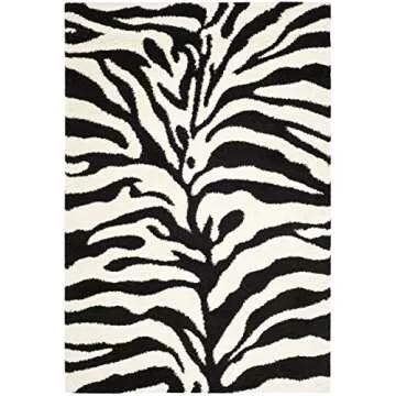 SAFAVIEH Florida Shag Collection Area Rug - 5'3" x 7'6", Ivory & Black, Zebra Print Design, Non-Shed...